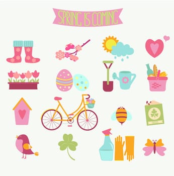 set of colorful spring icons. Vector illustration.