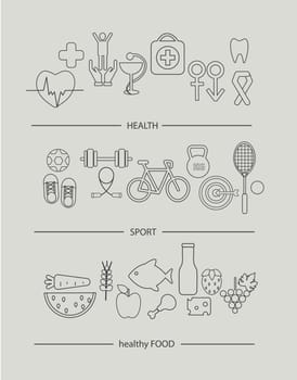 Modern thin line icons set of healthy lifestyle concept. Simple mono linear pictogram pack of health, food and sport. Stroke vector logo concept for web graphics, vector illustration.