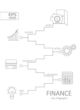 Simple mono linear pictogram Infographic finance concept. Stroke vector logo concept, web graphics. Vector Illustration.