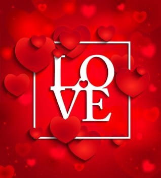 Happy valentines day and weeding design elements. Vector illustration invitation, menu, flyer, template.Red background with Hearts, lettering Love and frame.