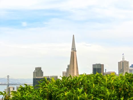 San Francisco, California, USA - May 04, 2016: San Francisco Cityscape with Downtown Skyscrapers in a Distance. San Francisco, California, USA. San Francisco