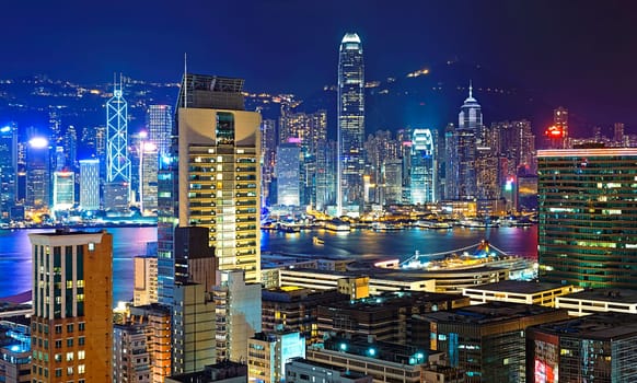 Hong kong downtown area at night