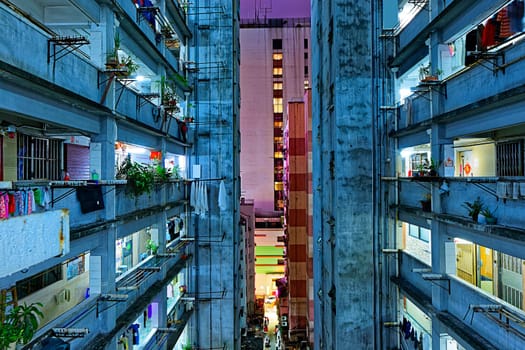 Hong kong slum downtown area at night