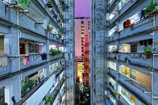 Hong kong slum downtown area at night