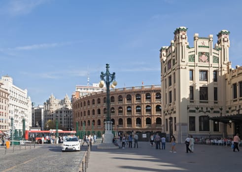 Plaza de Toros and Railway Station (Estacion del Nord) in Valencia, Spain