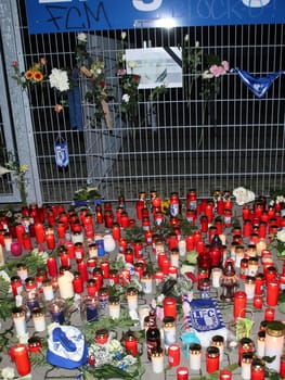 Vigil for the deceased FCM fan Hannes S. in front of the MDCC Arena on 12.10.2016