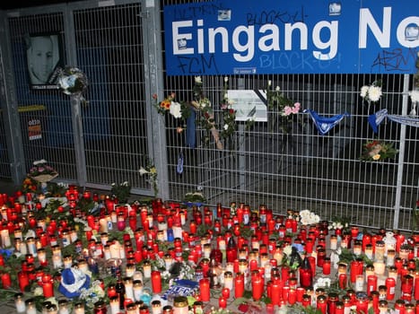 Vigil for the deceased FCM fan Hannes S. in front of the MDCC Arena on 12.10.2016