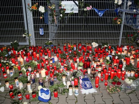 Vigil for the deceased FCM fan Hannes S. in front of the MDCC Arena on 12.10.2016