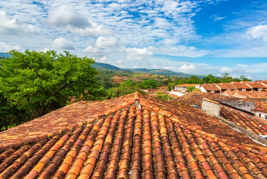 View of rooftops in the colonial town of Barichara, Colombia