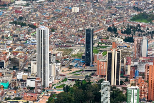 BOGOTA, COLOMBIA - APRIL 25: High angle view of downtown Bogota, Colombia on April 25, 2016