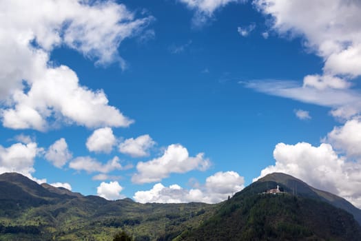 Landscape view of Guadalupe Hill overlooking Bogota, Colombia