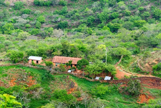 Rural house as seen from the town of Barichara, Colombia