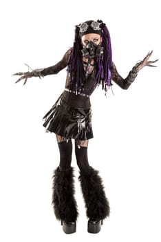 Cyber Gothic girl posing isolated in white
