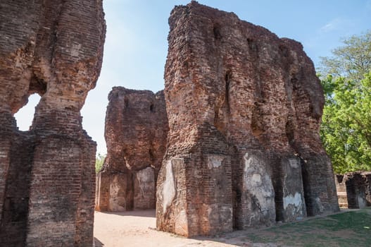 The Royal Palace of King Parakramabahu with massive thick wall remains in ancient city of Polonnaruwa, Sri Lanka