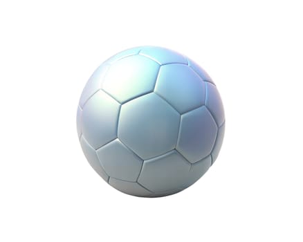A futuristic, holographic 3D icon of a soccer ball, featuring smooth, reflective surfaces and a hexagonal pattern, isolated on white background. Perfect for sports, soccer, and technology themes with a modern digital twist.