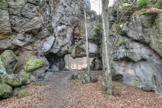 Large stone gate at the ruins of the castle Milstejn, Czech republic