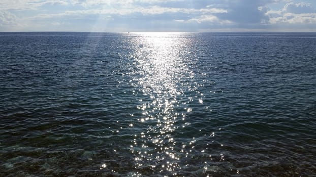Solar Glare on the Waves on the Water of the Mediterranean Sea, French Riviera