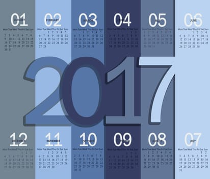 Template of modern denim color 2017 calendar.