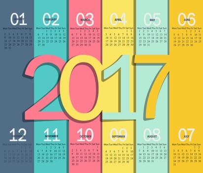 Vector illustration template of modern color 2017 calendar.