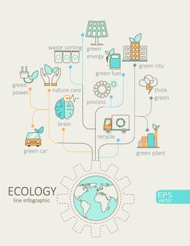Flat linear Infographic Eco concept. Tree with earth outline concept.Vector Illustration.