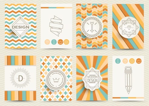 Set of Retro Insignias, Logotypes, brochures in vintage style. Design templates. Set of Business Signs and Logos, Identity Elements and Labels, Badges and Frames, backgrounds.