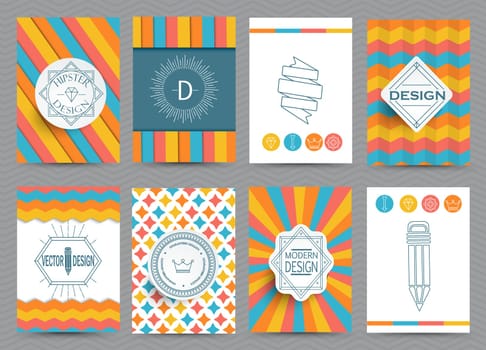 Set of Retro Insignias and Logotypes, brochures in vintage style. Vector.
