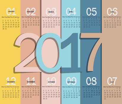 Vector illustration template of modern spring color 2017 calendar.