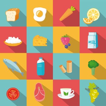 Natural food, vector illustration set in flat style.