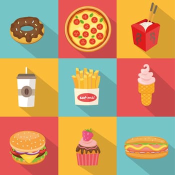 Fast food design. Vector illustration set in flat style.