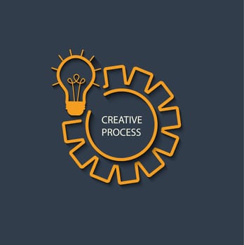 Vector startup concept in flat style - logo - creative process. Yellow stylish linear icon with shadow on dark gray background, vector.