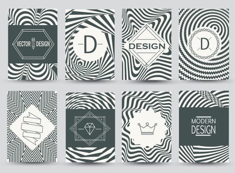 Set of monochrome flyer pages. Business Signs and Logos, Identity Elements and Labels, Badges and Frames, backgrounds.