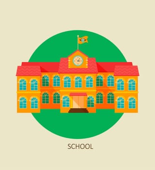 Classical school building icon in flat style, vector.