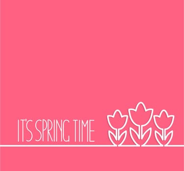 Spring concept - line flowers with place for text on pink background, vector illustration.