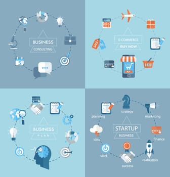 Flat design modern vector illustration infographics, Vector web design concept - business, commerce, planing, consulting - icons and sign in flat style.
