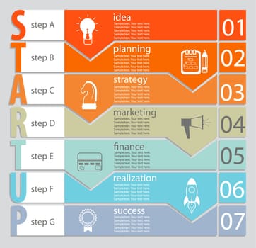 Infographic of Startup concept in flat style. Vector illustration.