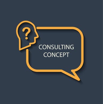 Icon for a consulting concept. Logo business consulting - a bulb with the man's profile with a question mark on a dark gray background. flat design.