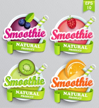 Set sticers smoothie with ribbon, vector illustration.