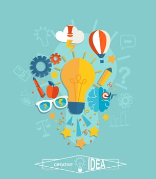 Conceptual representation of an idea or inspiration in flat style, vector.