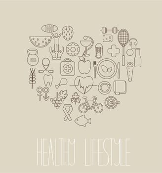 Healthy lifestyle concept in line style. Vector.