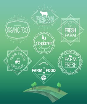 Vector farm fresh logos and emblems in outline style. Set of Retro Vintage Insignias and Logotypes. Labels, Badges, Frames and Other Design Elements.