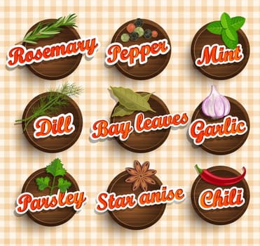 Stickers set of spices, a vector illustration.