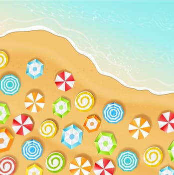 Summer beach and view by the top, vector illustration.