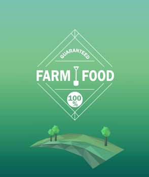 Vector farm food logotype in outline style. Geometric crystal farmer field and trees in polygon style.