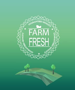 Vector farm fresh logotype in outline style. Geometric crystal farmer field and trees.