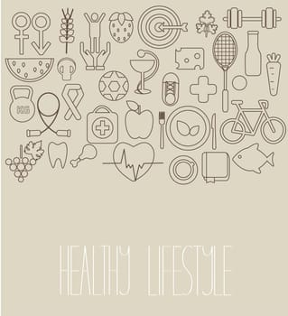 Healthy lifestyle concept in line style. Vector illustration.