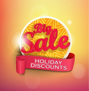 Summer Sale sticer and flyer with ribbon, vector. Text design.