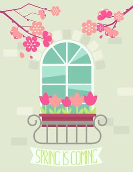 Spring is coming - vector illustration in flat style.