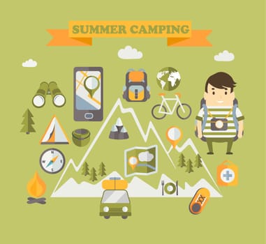 Summer Holiday and Travel poster in flat style, vector illustration.