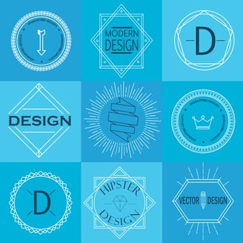 Set of Retro Vintage Insignias and Logotypes in outline style. Business Signs, Logos, Identity Elements, Labels, Badges, Frames and Other Design Elements.