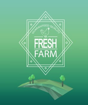 Vector farm fresh logotype in outline style. Geometric crystal farmer field and trees in polygon style.